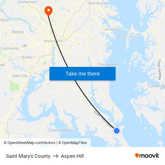 Saint Mary's County to Aspen Hill map