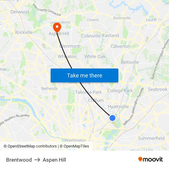 Brentwood to Aspen Hill map