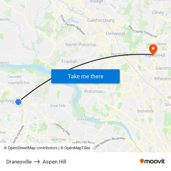 Dranesville to Aspen Hill map