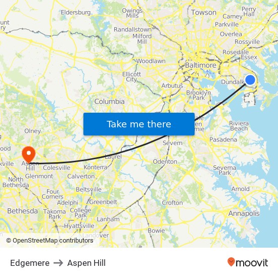 Edgemere to Aspen Hill map