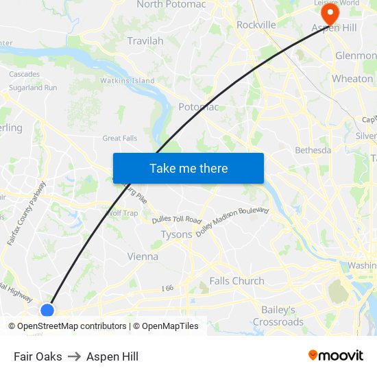 Fair Oaks to Aspen Hill map