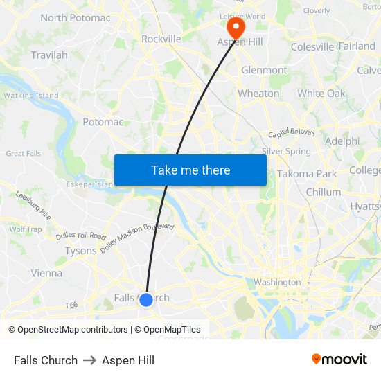 Falls Church to Aspen Hill map