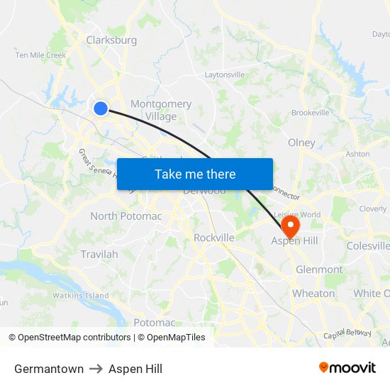 Germantown to Aspen Hill map