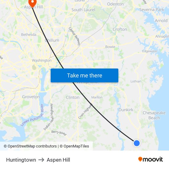 Huntingtown to Aspen Hill map