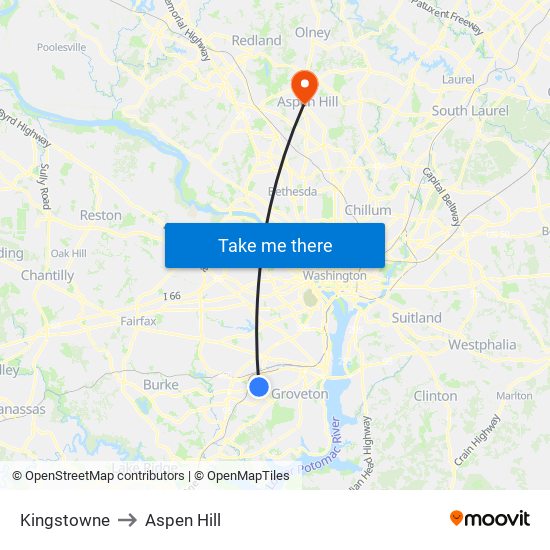 Kingstowne to Aspen Hill map