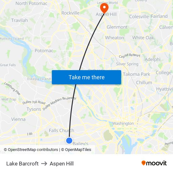 Lake Barcroft to Aspen Hill map