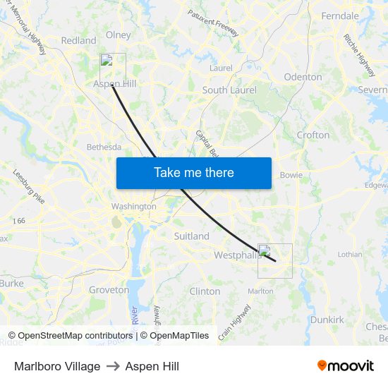 Marlboro Village to Aspen Hill map