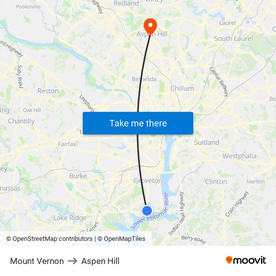 Mount Vernon to Aspen Hill map