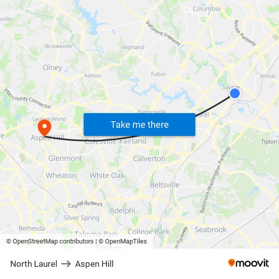 North Laurel to Aspen Hill map