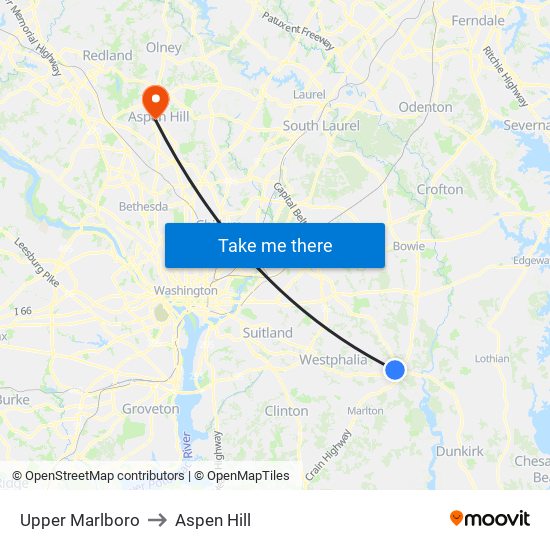 Upper Marlboro to Aspen Hill map