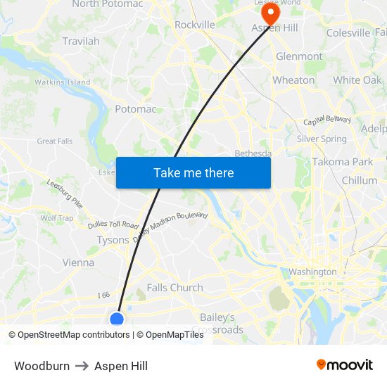 Woodburn to Aspen Hill map