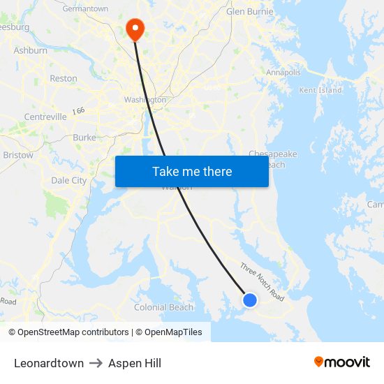 Leonardtown to Aspen Hill map