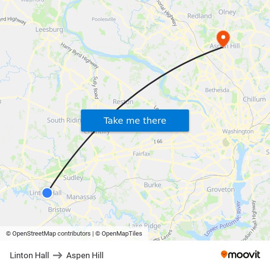 Linton Hall to Aspen Hill map