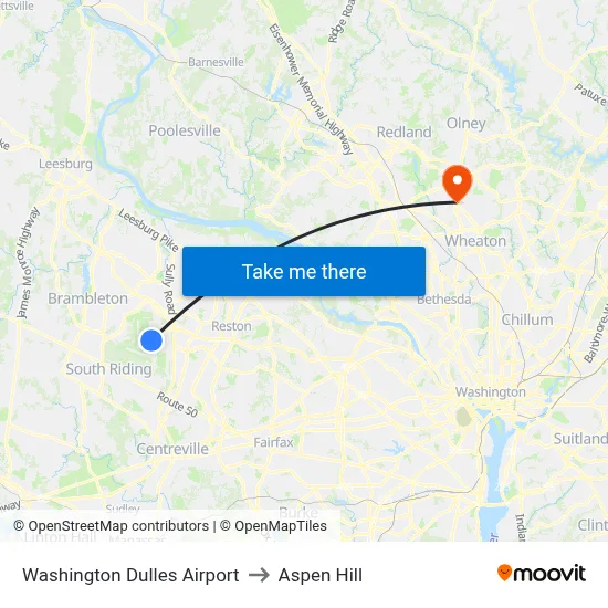 Washington Dulles Airport to Aspen Hill map