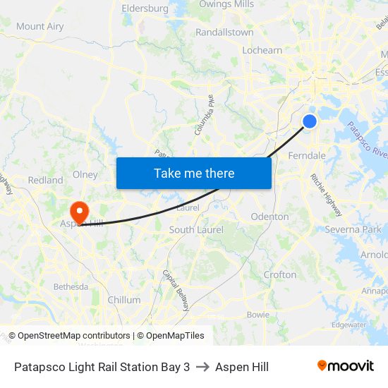 Patapsco Light Rail Station Bay 3 to Aspen Hill map