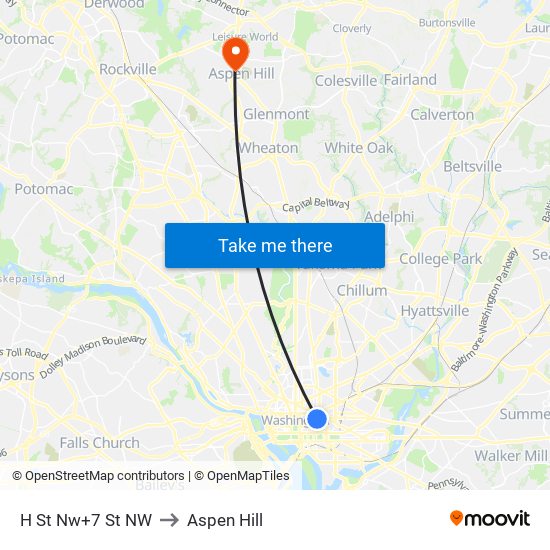 H St Nw+7 St NW to Aspen Hill map