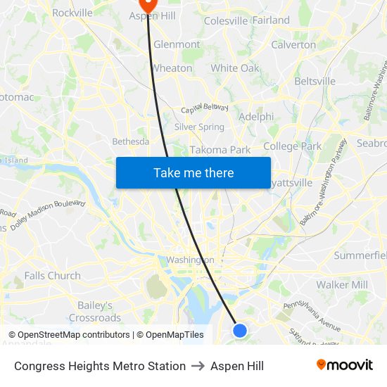 Congress Heights Metro Station to Aspen Hill map