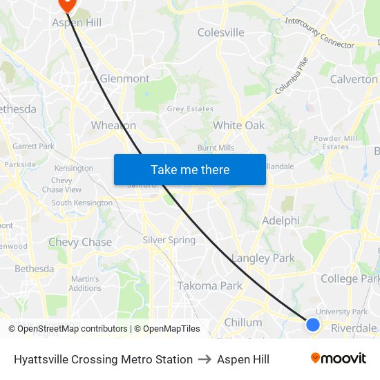 Hyattsville Crossing Metro Station to Aspen Hill map