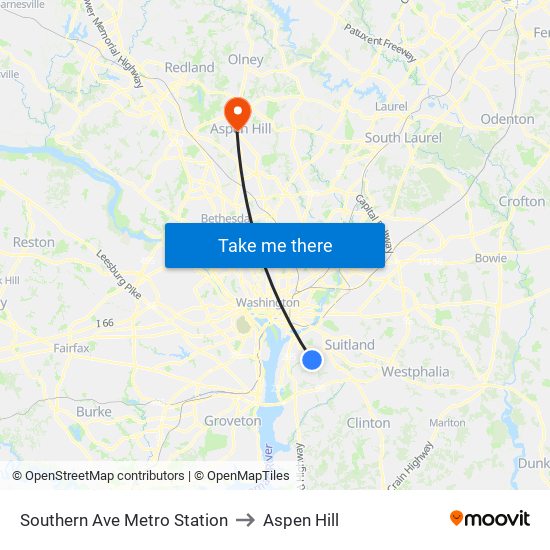 Southern Ave Metro Station to Aspen Hill map