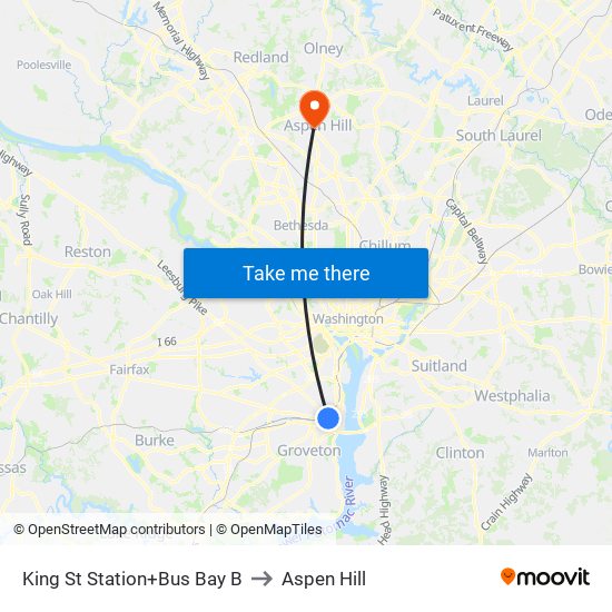 King Street-Old Town+Bay B to Aspen Hill map