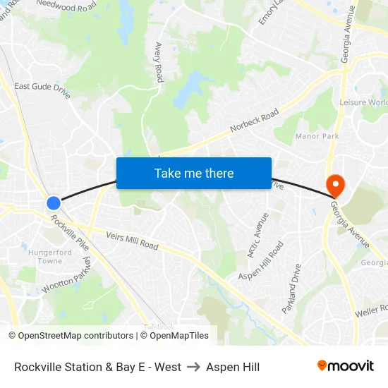 Rockville Station & Bay E - West to Aspen Hill map