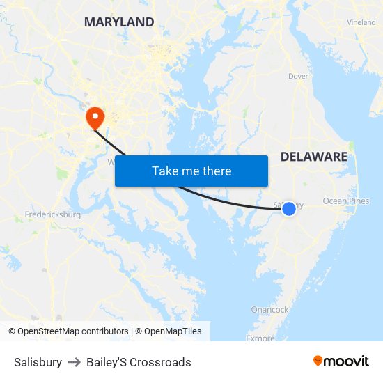 Salisbury to Bailey'S Crossroads map