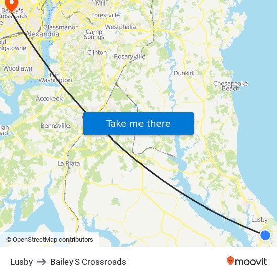 Lusby to Bailey'S Crossroads map