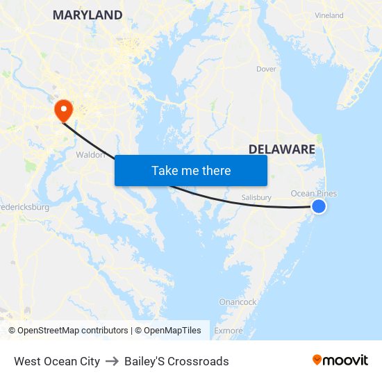 West Ocean City to Bailey'S Crossroads map