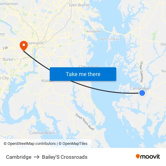 Cambridge to Bailey'S Crossroads map