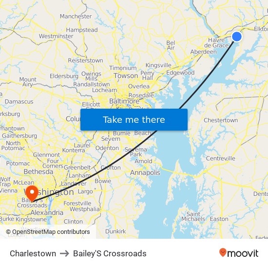 Charlestown to Bailey'S Crossroads map