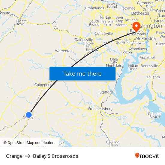 Orange to Bailey'S Crossroads map