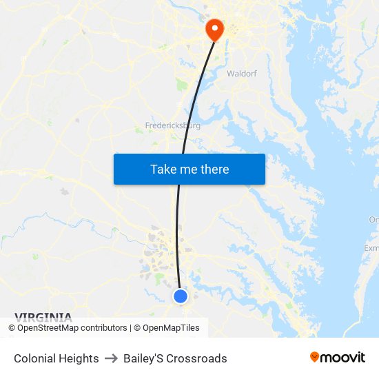 Colonial Heights to Bailey'S Crossroads map