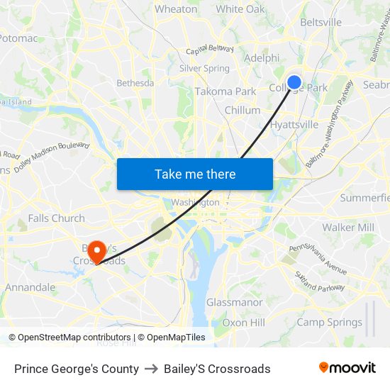 Prince George's County to Bailey'S Crossroads map