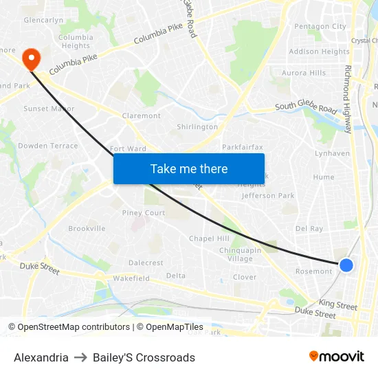 Alexandria to Bailey'S Crossroads map