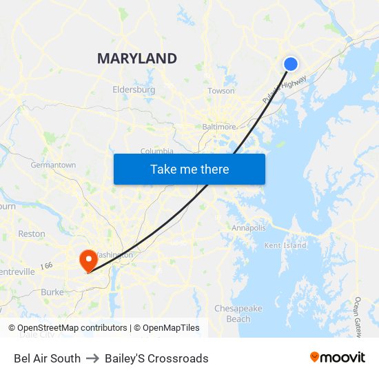 Bel Air South to Bailey'S Crossroads map