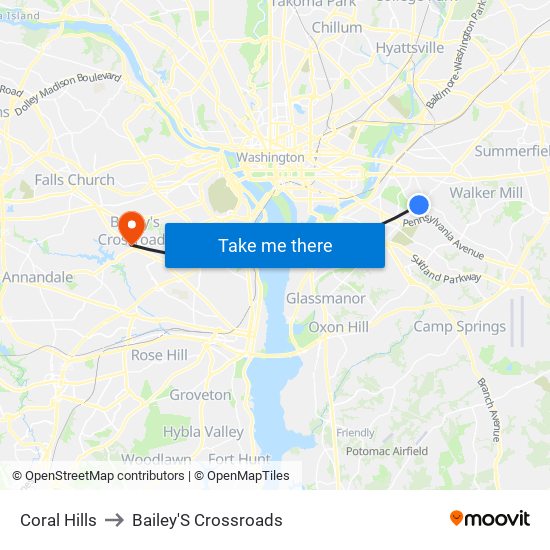 Coral Hills to Bailey'S Crossroads map