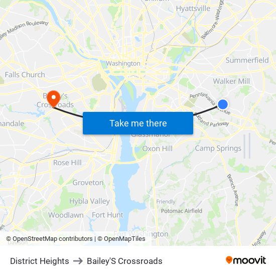 District Heights to Bailey'S Crossroads map