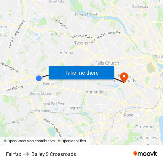 Fairfax to Bailey'S Crossroads map