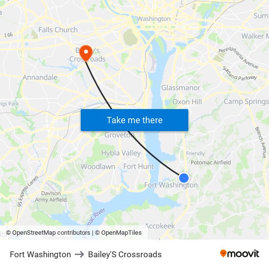 Fort Washington to Bailey'S Crossroads map