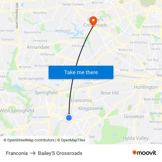 Franconia to Bailey'S Crossroads map