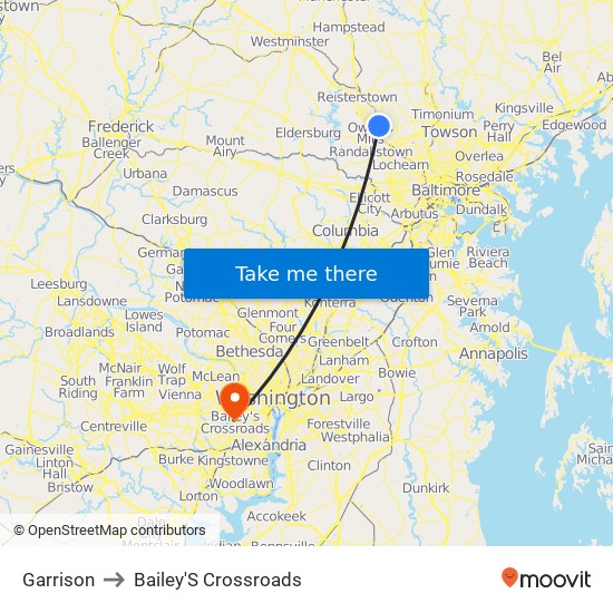 Garrison to Bailey'S Crossroads map