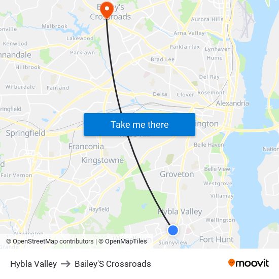 Hybla Valley to Bailey'S Crossroads map