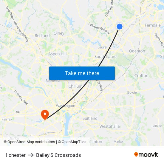 Ilchester to Bailey'S Crossroads map