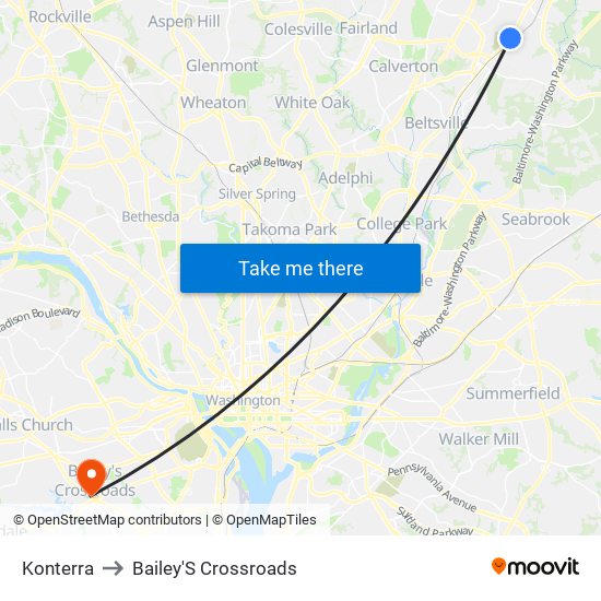 Konterra to Bailey'S Crossroads map