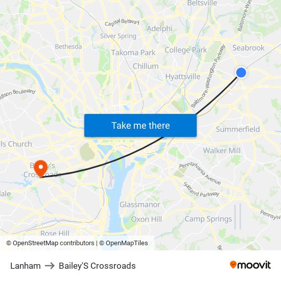 Lanham to Bailey'S Crossroads map