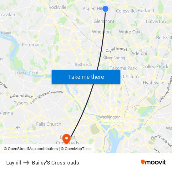 Layhill to Bailey'S Crossroads map