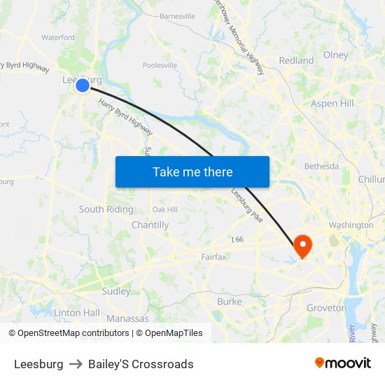 Leesburg to Bailey'S Crossroads map