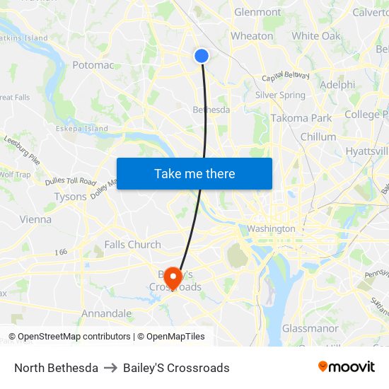 North Bethesda to Bailey'S Crossroads map