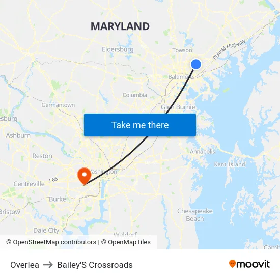 Overlea to Bailey'S Crossroads map