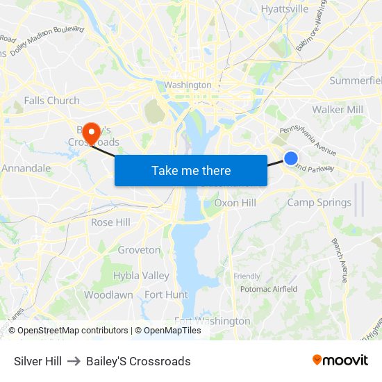 Silver Hill to Bailey'S Crossroads map